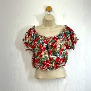 American Eagle - Off The Shoulder Colorful Floral Crop Top Size Medium